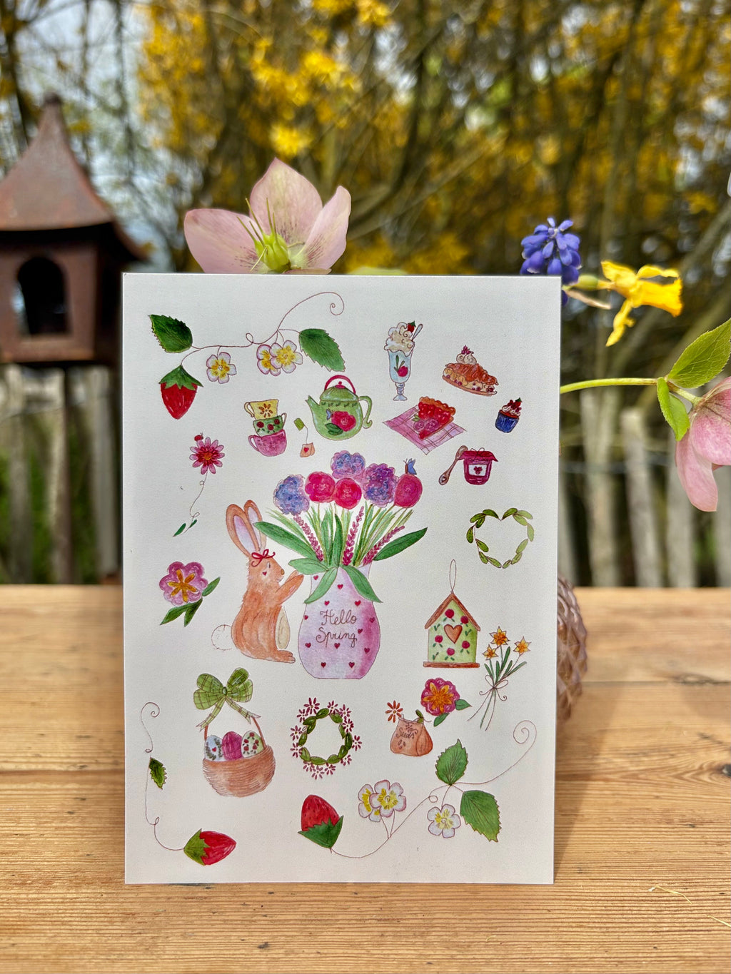 Carte pour célébrer la douce arrivée du printemps 🌸🐇💐