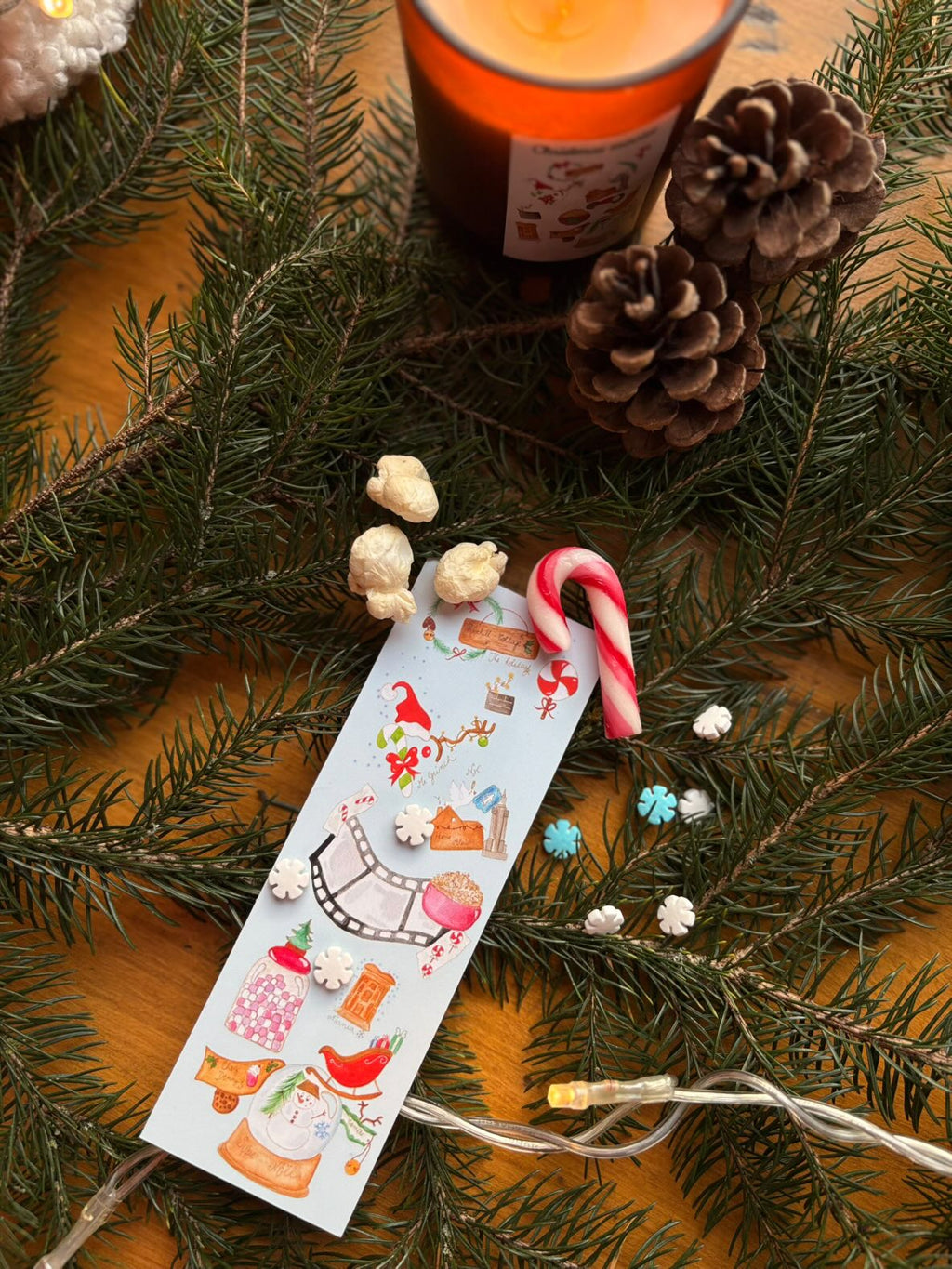 Marque-pages illustré "Christmas movies and sweets"