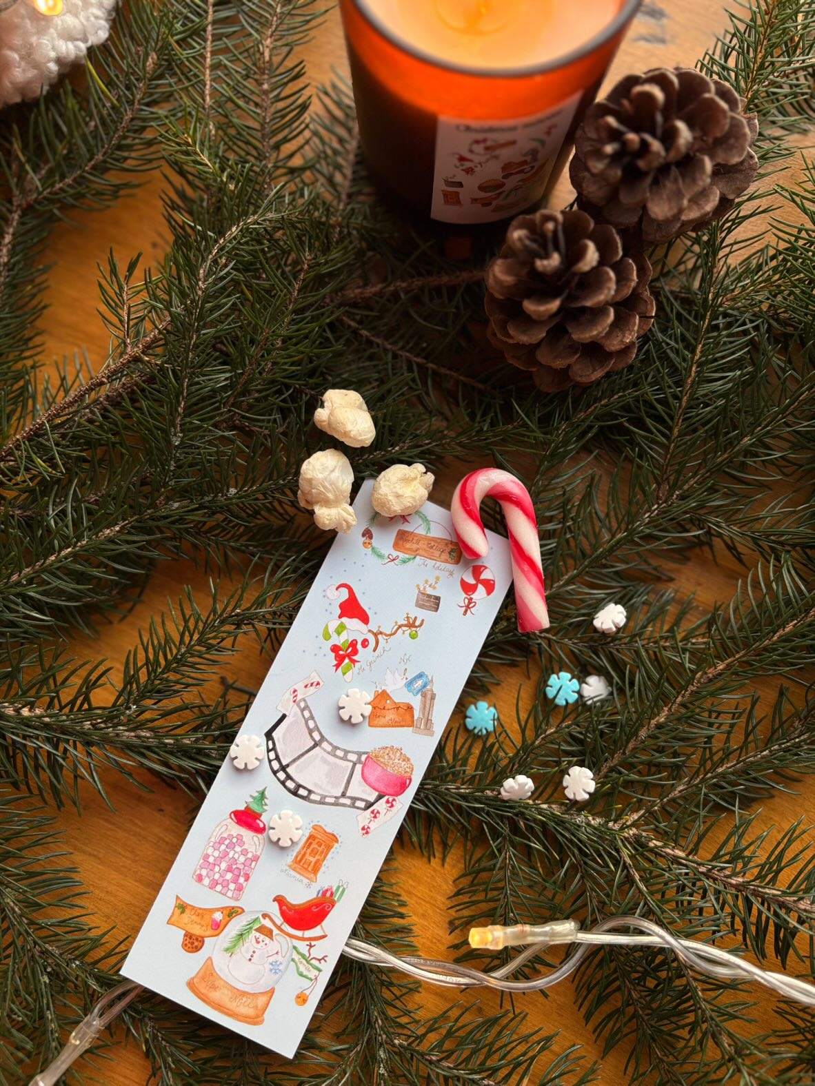 Marque-pages illustré "Christmas movies and sweets"