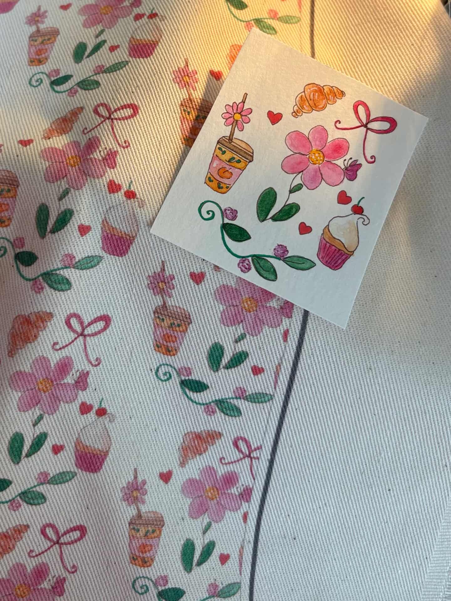Lot de quatre cotons démaquillants et son pochon de transport - Tissu "Bloom & Bakery" 🍰